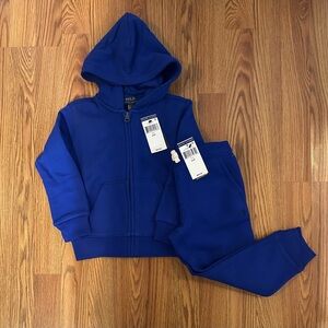 Polo Ralph Lauren Kids Cotton Fleece Zip Up Hoodie and Jogger Pants, Size 4/4T